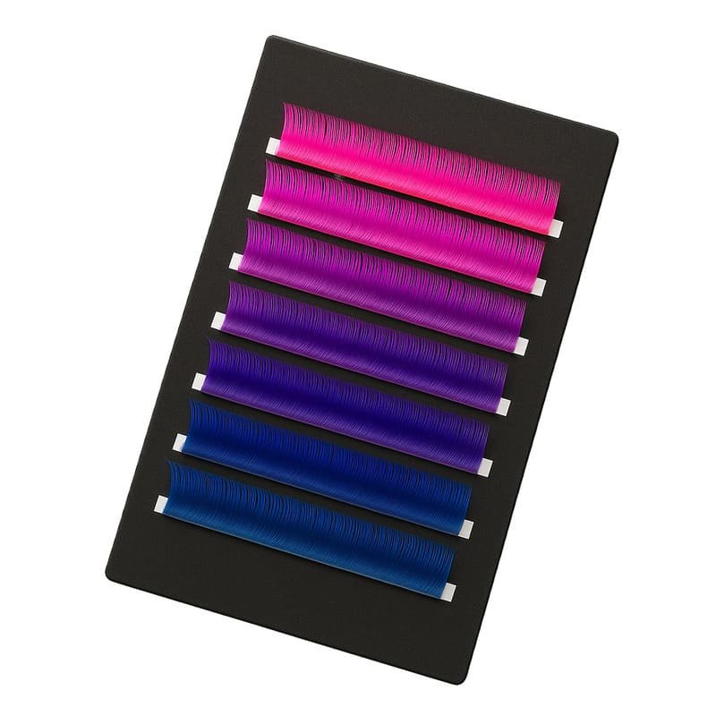 Vibrant rainbow colored gradient eyelash extension tray on matte black card for wholesale bulk order - Cynthia Lashes